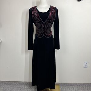 Vintage Dress Womens Medium Black Velvet Maxi Whimsigoth 90s Boho USA Made